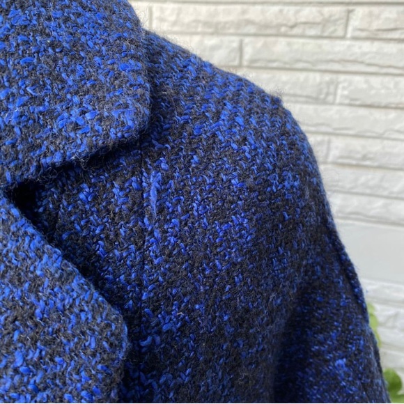 Korean Blue and Black Cape style Overcoat - Picture 3 of 4